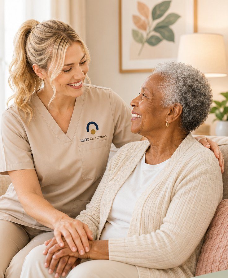 LLOY Care Connect supported living coach sharing a warm moment with a client